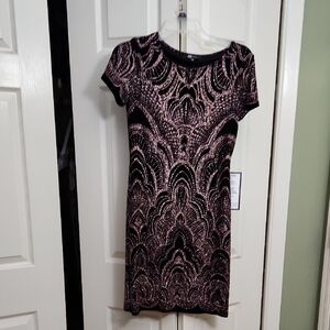 Jump Elegant Black and Pink Patterned Mini Dress